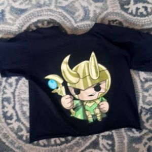 loki cartoon shirt (from marvel) hot topic, black cropped tee